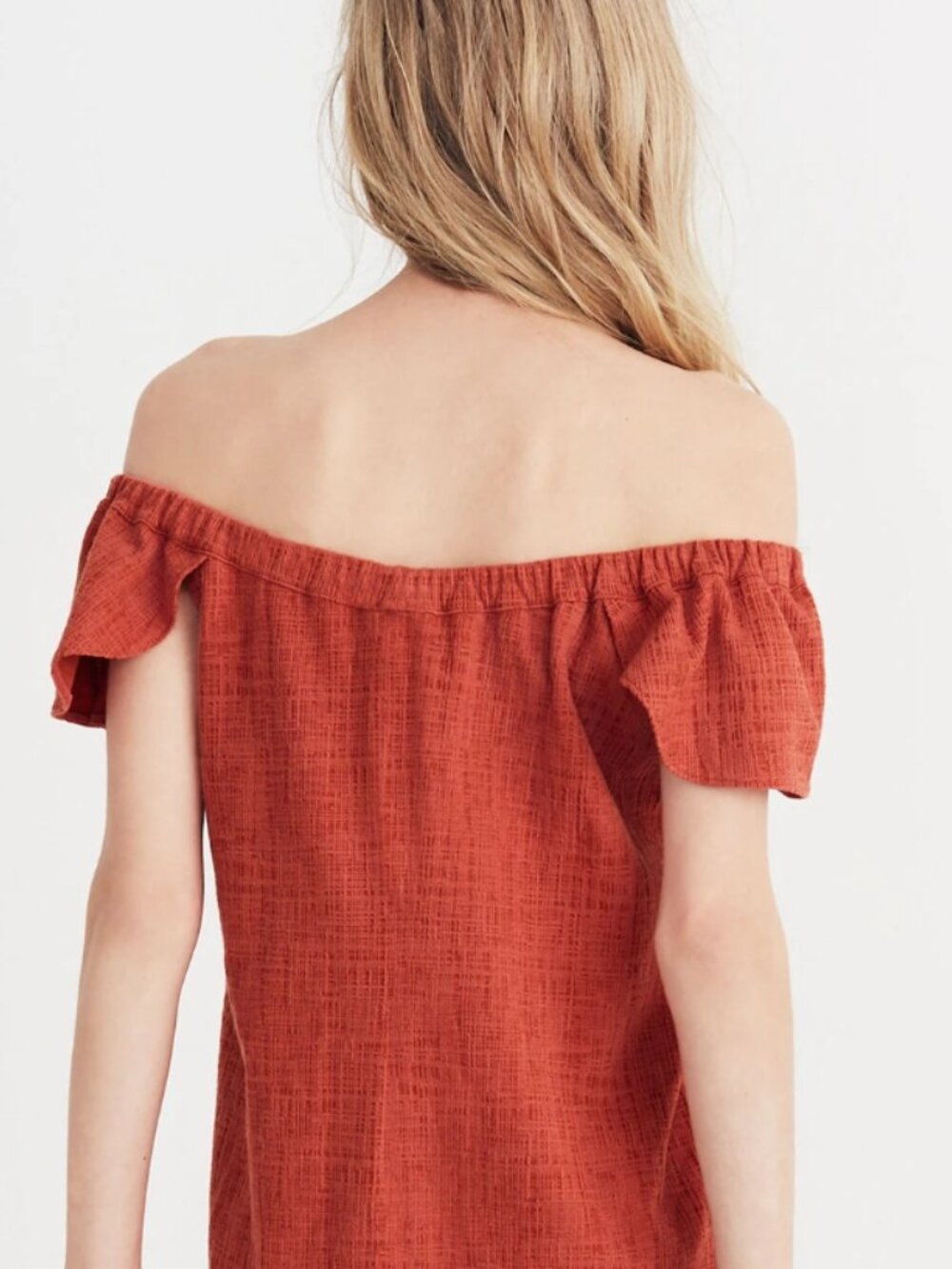Like New! MADEWELL Texture & Thread Off-the-Shoulder Dress Spiced Rose M - Picture 3 of 15
